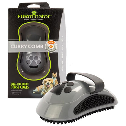 FURminator Curry Comb for Dogs & Cats With Short, Dense Coats | Removes Dust & Loose Hair, Distributes Natural Oils for Healthy Coat, Ideal for Short & Medium Coats, For Daily Use