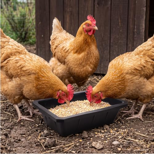 Cididu 2 Pack Rubber Feeder Pan, 10 Quart Large Horse Trough Feeder Bucket, Heavy Duty 2.5 Gallon Chicken Dust Bath Tub Water Bowl for Pig Goat Dog Cat Farm Livestock Animal Feeding, Rectangular