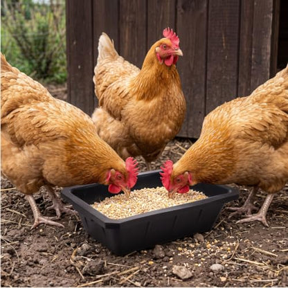 Cididu 2 Pack Rubber Feeder Pan, 10 Quart Large Horse Trough Feeder Bucket, Heavy Duty 2.5 Gallon Chicken Dust Bath Tub Water Bowl for Pig Goat Dog Cat Farm Livestock Animal Feeding, Rectangular