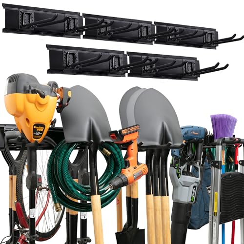 TIDYME Garage Tool Organizer Wall Mount, 80", 5 Racks 10 Hooks, 500 lbs | 500 lbs, anti-rust carbon steel, garden tool organizer & storage rack for garage organization, shovels, rakes & tools - size: 80" Carbon Steel with 5 Racks & 10 Hooks