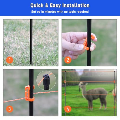 66Inch Fiberglass Electric Fence Posts 40Pcs, Temporary Graden Fence Post with 160 Adjustable Clips, Portable Step in Electric Fence Stakes for Farm, Garden and Horse Goat Sheep Small Animals Fences - size: 66 Inch