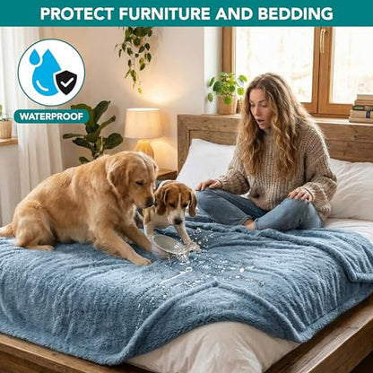 Fluffy Fluffy Sherpa Waterproof Dog Blanket for Large Pet Cat, 40x60 Blue - color: Dusty Blue, size: Large (40x60)