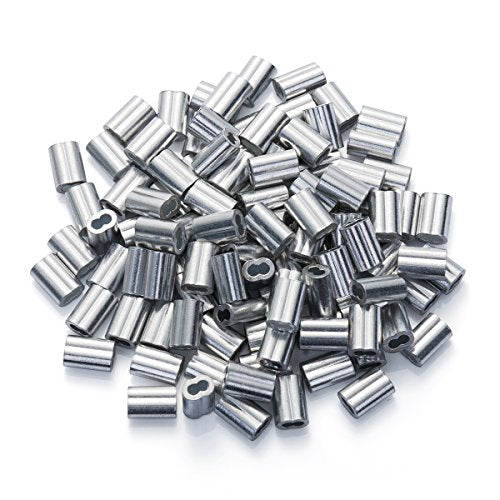 1/8 Aluminum Cable Crimps, Ferrules 150PCS, Crimping Loop Sleeves Wire Rope | Crimp Sleeves For Cable Ferrule And Wire Rope Connections. Loop Sleeve Design For Cable And Rope Crimping Applications. - size: 1/8" (150PCS)