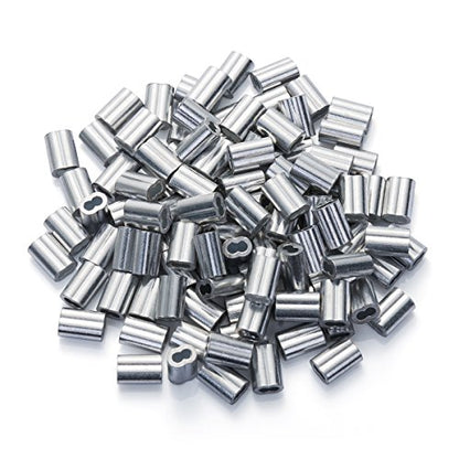 1/8 Aluminum Cable Crimps, Ferrules 150PCS, Crimping Loop Sleeves Wire Rope | Crimp Sleeves For Cable Ferrule And Wire Rope Connections. Loop Sleeve Design For Cable And Rope Crimping Applications. - size: 1/8" (150PCS)
