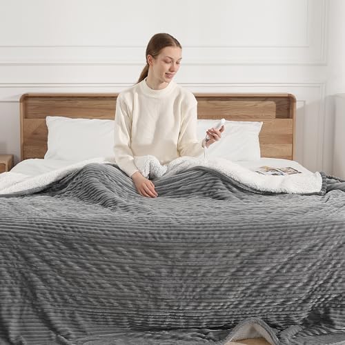 Electric Blanket Full Heating Blanket Full Size Ultra Thick Soft 72X84'' - color: Light Gray, size: Full(72"x84")