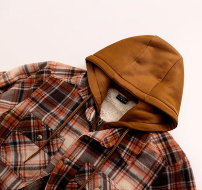 Facitisu Winter Heavy Warm Sherpa Lined Fleece Plaid Flannel Jacket Men Plus Size S-5XL Big&Tall Mens Coat - color: P-brown, size: Medium