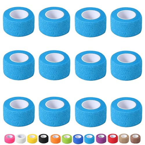 12 Pack Self Adhesive Bandage Wrap, 1 in x 5 Yards Vet Wrap Tape, Blue - color: Blue, size: 1 IN x 5 YDS - 12 Pack