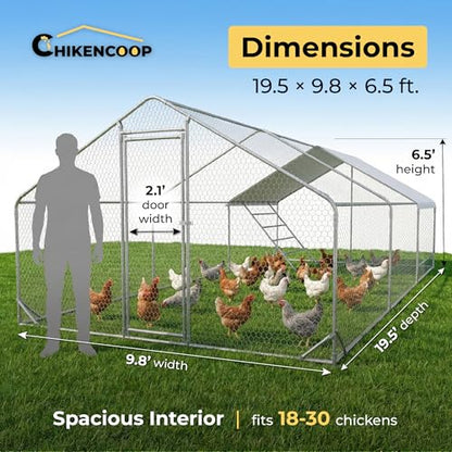 CHIKENCOOP 19.5x9.8x6.5 ft Metal Chicken Coop, Chicken Run with Cover - size: 238.0"L x 118.0"W x 80.0"H