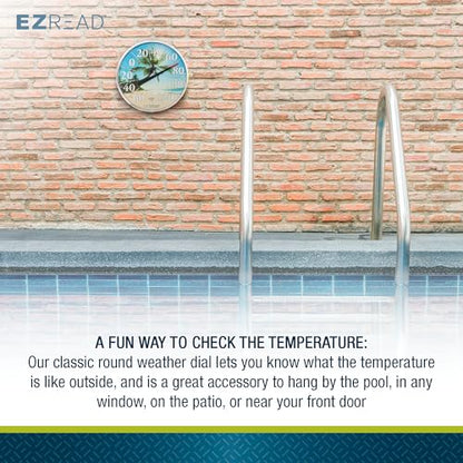EZREAD Hanging Dial Thermometer 840-1214 Weather Thermometers for Indoor and Outdoor Use, Large 12.5 Inch Diameter, Easy to Read Numbers, Beach - color: Beach