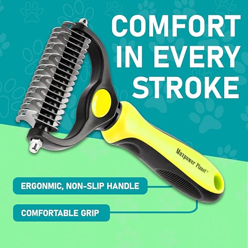 Maxpower Planet Pet Grooming Brush - Double Sided Shedding, Dematting Undercoat Rake for Dogs and Cats - Extra Wide Dog Grooming Brush - Yellow - color: Yellow, size: Large