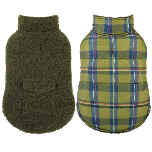 ASENKU Dog Winter Coat, Reversible Dog Jacket for Small Medium Large Dogs - color: Army Green, size: Small