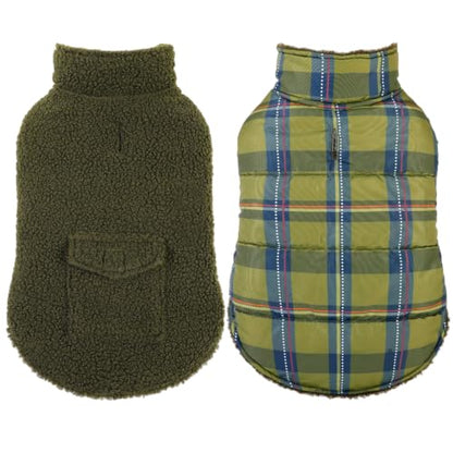 ASENKU Dog Winter Coat, Reversible Dog Jacket for Small Medium Large Dogs - color: Army Green, size: Small