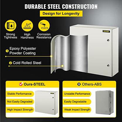 VEVOR NEMA Steel Enclosure, 24 x 24 x 8'' NEMA 4X Steel Electrical Box, IP66 Waterproof & Dustproof, Outdoor/Indoor Electrical Junction Box, with Mounting Plate - size: 24 x 24 x 8