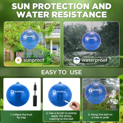 Qualirey 2 Pcs Big Fly Trap Ball 18" Hanging Sticky Insect Ball, Blue - color: Blue