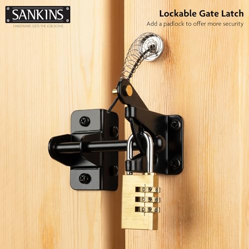 4" Self-Locking Gate Latch for Wooden Fence with Cable Pull, 2pcs | Automatic heavy duty fence latch, gravity gate latch for metal gates, secure pool garden shed, black, with spring cable pull - size: Upgrade
