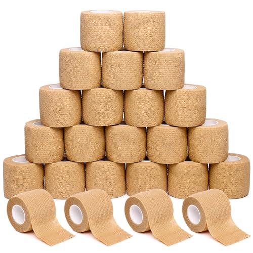 Self Adhesive Bandage Wrap Tattoo Grip Tape 2 inch x 5 Yards Cohesive Bandage Wrap Medical Wrap for Sports & First Aid, Elastic Self Sticking Bandage Tape Vet Wrap for Dogs (2 Inch, 24-Beige) - color: 24-beige