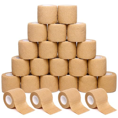 Self Adhesive Bandage Wrap Tattoo Grip Tape 2 inch x 5 Yards Cohesive Bandage Wrap Medical Wrap for Sports & First Aid, Elastic Self Sticking Bandage Tape Vet Wrap for Dogs (2 Inch, 24-Beige) - color: 24-beige