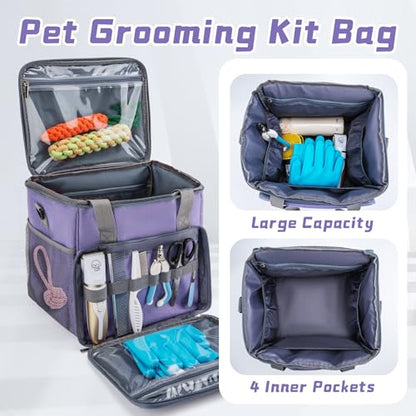 SMYV Pet Grooming Bag for Dog Grooming Supplies, Dog Tote Travel Bag for Pets Grooming Tools Kit Accessories - Light Purple - color: Light Purple