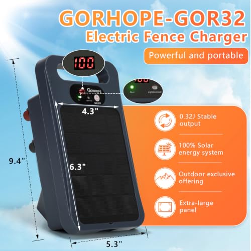 0.32J Solar Electric Fence Charger – 20-Mile Range with Smart Display Grey - color: Grey