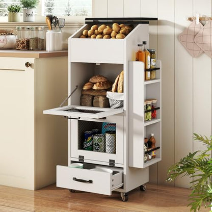 Verano Garden 16.0" Potato and Onion Storage Bin on Wheels, Bread Box - color: White, size: 16.0"