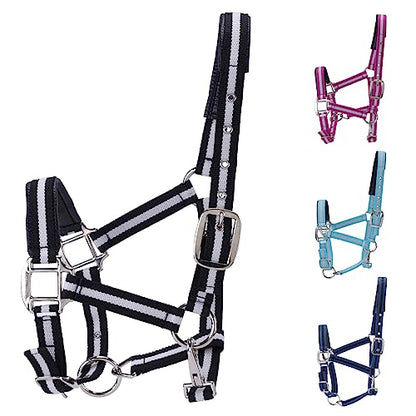 Adjustable Horse Halters - Heavy Duty Nylon Webbing & Hardware, Padded with Anti Chafing Foam-Cushioned on Crown & Nose - color: Black, size: Cob