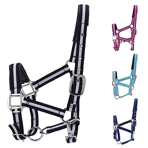 Adjustable Horse Halters - Heavy Duty Nylon Webbing & Hardware, Padded with Anti Chafing Foam-Cushioned on Crown & Nose - color: Black, size: Cob