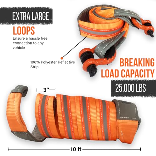 3”x10Ft Super Sturdy Lift Sling Straps 25000 Lbs Breaking Load Capacity Heavy Duty Lifting sling Crane Tree Saver Strap Recovery Straps Tow Strap Pull Hoist 2pcs 3/4 Robust D Ring Shackles+Storage Bag