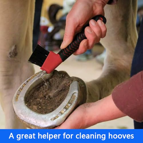 2 Pcs Horses Hoof Pick Brush with Soft Touch Rubber Handle, Portable Hoof Pick for Horses Goat Donkey Horse Hoofs Trimming and Horse Equestrian Enthusiasts (Random, 2-in-1)