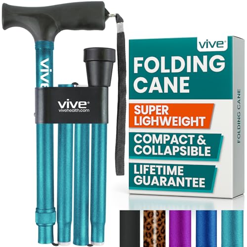 Vive Folding Cane - Foldable Walking for Men, Women Fold-up & Collapsible - color: Teal