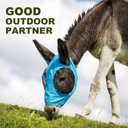 Small Donkey Fly Mask with Ears Protection, Stretchy Mule Mask with Big Mesh Eye Covers, Soft on Skin, Comfortable Breathable Protection from Insects and Bugs - color: Blue, size: Small