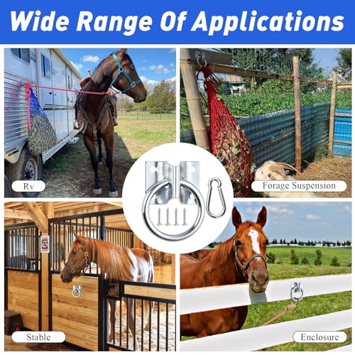 10 Pcs Cross Tie Ring Set, Horse Trailer Tie Ring with 10 Spring Snap Hook and 40 Screws, Tie Down Ring for Stall, Trailer, Barn, Racetrack, Pasture