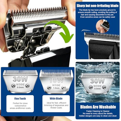 Professional Horse Clippers with Detachable Wide Blade | Low Noise, Heavy Duty, Grooming Kit for Thick Coat Long Hair, For Livestock Dogs Cats