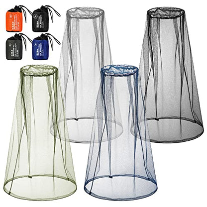 HESTYA 4 Pack Mosquito Head Net Mesh Face Cover Outdoor, 4 Color A - color: 4 Color a