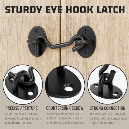 4" Hook and Eye Latch 1 Pack, Privacy Eye Hook Latch, Door Hook Lock, 1Pack | for Indoor Outdoor Slide/Barn/Shed/Door, Window, Fences Cabinet, Barn Door Latch - size: 4 Inch