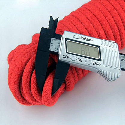 Soft Cotton Rope, 32 feet / 10m Rope, 8mm Thick, Soft Rope, Long Rope, Soft Tying Rope (Black+Red+Bag)