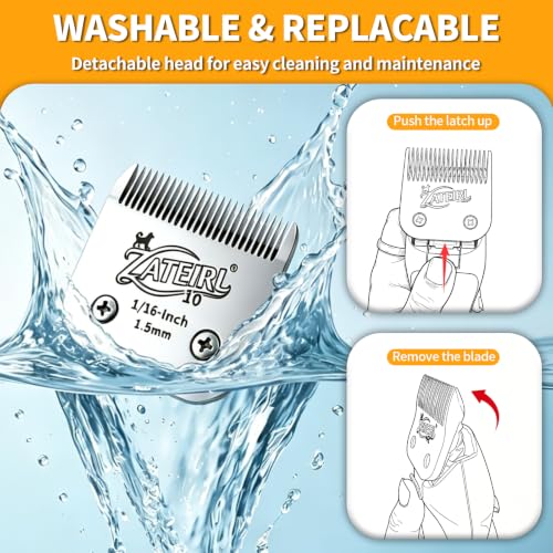 Size 10 Detachable Pet Grooming Clipper Blade with Ceramic Cutter, 1.5mm 1/16 Inch Cut Length, Silver, Compatible with Andis, Oster A5, Wahl KM10, 3 Pack - color: Silver, size: 10# 1.5mm - 3 Pack