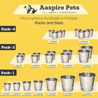 6 quart Heavy Duty Stainless Steel Round Bucket with Handle | 1.5 gal Sturdy Food & Water Bowl for XL Dogs Cats Goat sheep & Livestock | Fits kennel Crate Cage Farm | Hanging Utility Pail - size: 6 Quarts