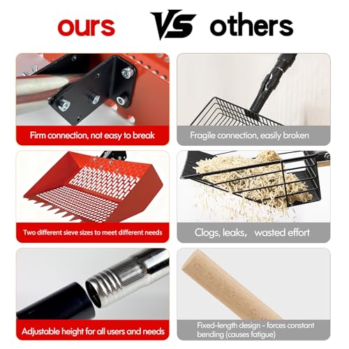 Chicken Coop Scoop (22 to 75") Chicken Coop Rake and Scoop with Grip 5 Section Extra Long Handle Chicken Pooper Scooper for Sand Metal Chicken Cleaning Tools Livestock Rake (Orange) - color: Orange
