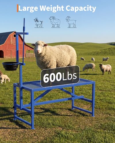 Garvee 47 Inch Heavy Duty 600LBS Goat Stand with Feed Bin - color: Blue 47inch