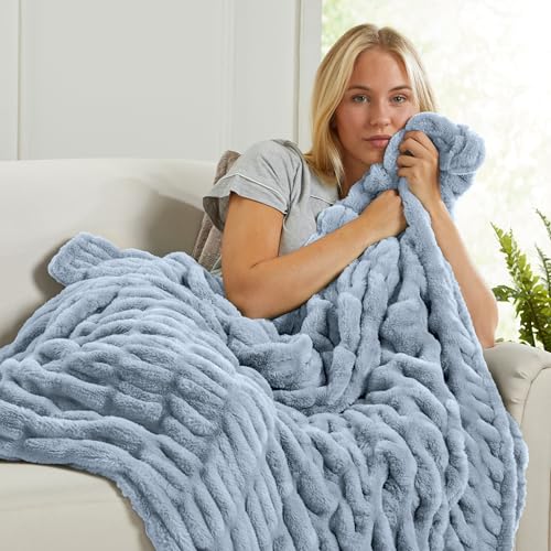 Springtree Home Luxury Micro Plush Throw Blanket | Thick Faux Fur | Blue | Lily Collection | 50" x 60" | Blue Blanket | Ultra Plush - color: Powder Blue, size: 50" x 60" (Medium)