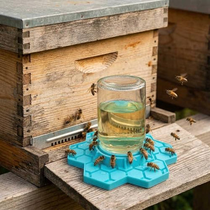 2 Pack Bee Watering Station, Silicone Mason Jar Bee Feeder (Blue) | Silicone bee waterer and feeder fits regular and wide-mouth Mason jars for garden, hive, or backyard bee watering - color: Blue