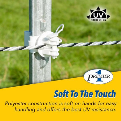 Premier 1 EnduraSoft® 6.0-660' Electric Rope | Polyester rope — more UV-resistant than polyethylene. Twisted (not braided). 3 tinned copper + 3 SS filaments. 25-year life.