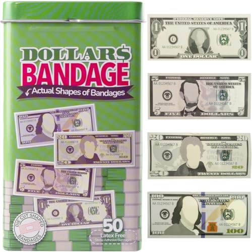 BioSwiss Bandages, Money Shaped Self Adhesive Bandage Set, Latex Free, Sterile Wound Care, 50 Count - color: Money, size: 50-Count Tin