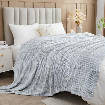 NEWCOSPLAY Fleece Leaves Pattern King Blanket, Frosty Dark Grey, 90"x110" - color: Frosty Dark Grey, size: King(90"x110")