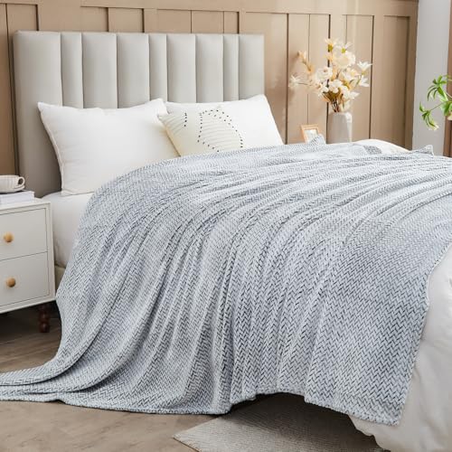 NEWCOSPLAY Fleece Leaves Pattern Twin Blanket, Frosty Dark Grey, 60"x80" - color: Frosty Dark Grey, size: Twin(60"x80")