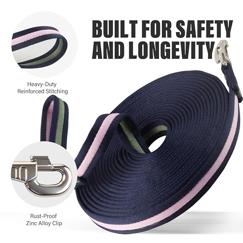 26FT Horse Lunge Line, Multi-Use Training Leash, Equine Lunge Rope - color: Navy Blue/Light Pink