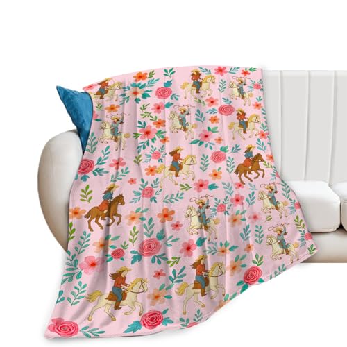 exroozy Cowgirl Blanket Gifts for Girls Pink Western Throw Blankets 60"x50" | Soft Warm Fuzzy Flowers Fleece Throws Cozy Flannel Plush Stuff for Kids Women Bed Couch Decor - color: Cowgirl, size: 60"x50" for Teenager