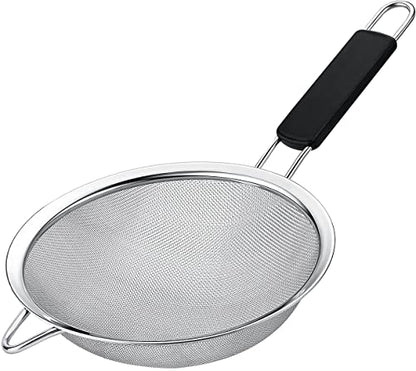 Fine Mesh Strainer with thermo plastic rubber handle - Sieve Fine Mesh Stainless Steel - Ideal to Sift Flour, Icing Sugar, Fruits and Vegetables (6.3 Inches) - size: 6.3 Inches - TPR
