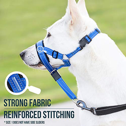 GoodBoy Dog Head Halter with Safety Strap - Stops Heavy Pulling On The Leash - Padded Headcollar for Small Medium and Large Dog Sizes - Head Collar Training Guide Included (Size 1, Blue Nylon) - color: Blue Nylon / Black Padding, size: Size 1 (Pack of 1)