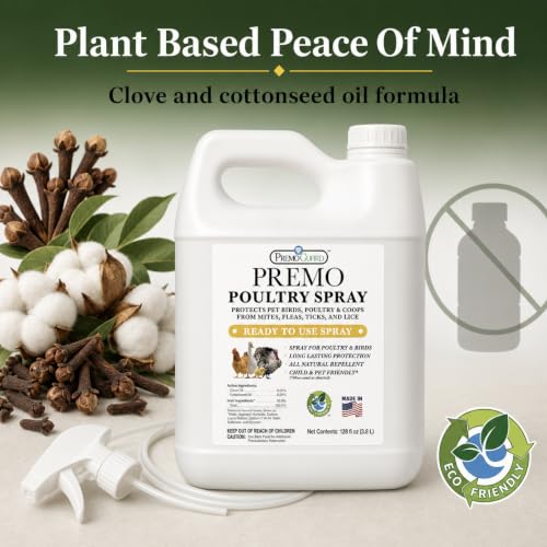 Premo Guard Natural Poultry Spray – Kills Scaly Leg Mites, Fleas, & Lice | Chicken, Duck, Geese Pests, Spray Directly on Birds and Coops, Natural Plant Based Oils, Control & Prevention - size: 128 Fl Oz (Pack of 1)